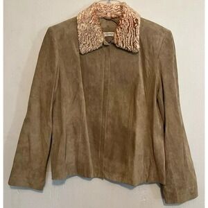 Valerie Stevens Leather Jacket Size M, Tan/Brown, Removable Collar 100% Leather